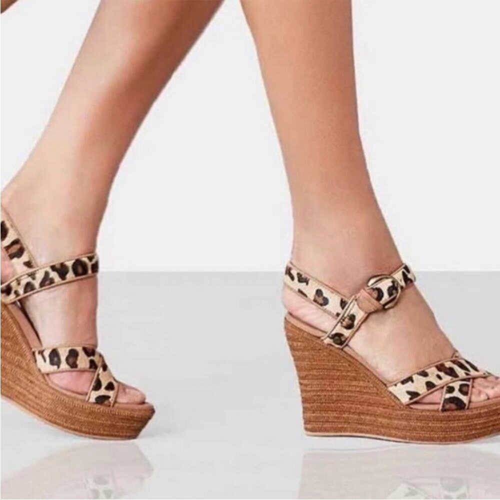 UGG | Jazmine Calf Hair Leopard Open Toe‎ Platform Espadrille WedgeS Size 9